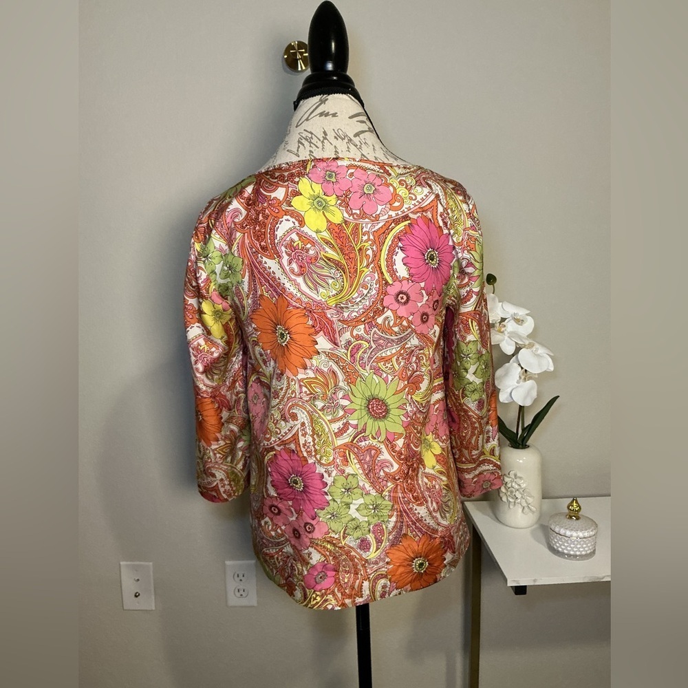 Talbots Floral Paisley Women's Top - Pink, Orange, Green - Picture 2 of 7